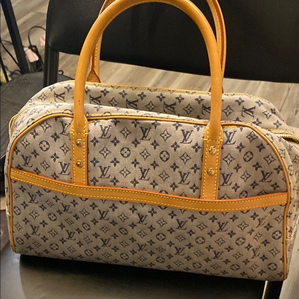Limited Louis Vuitton Monogram Canvas Bag - Brown and Tan with Blue LV imprint.